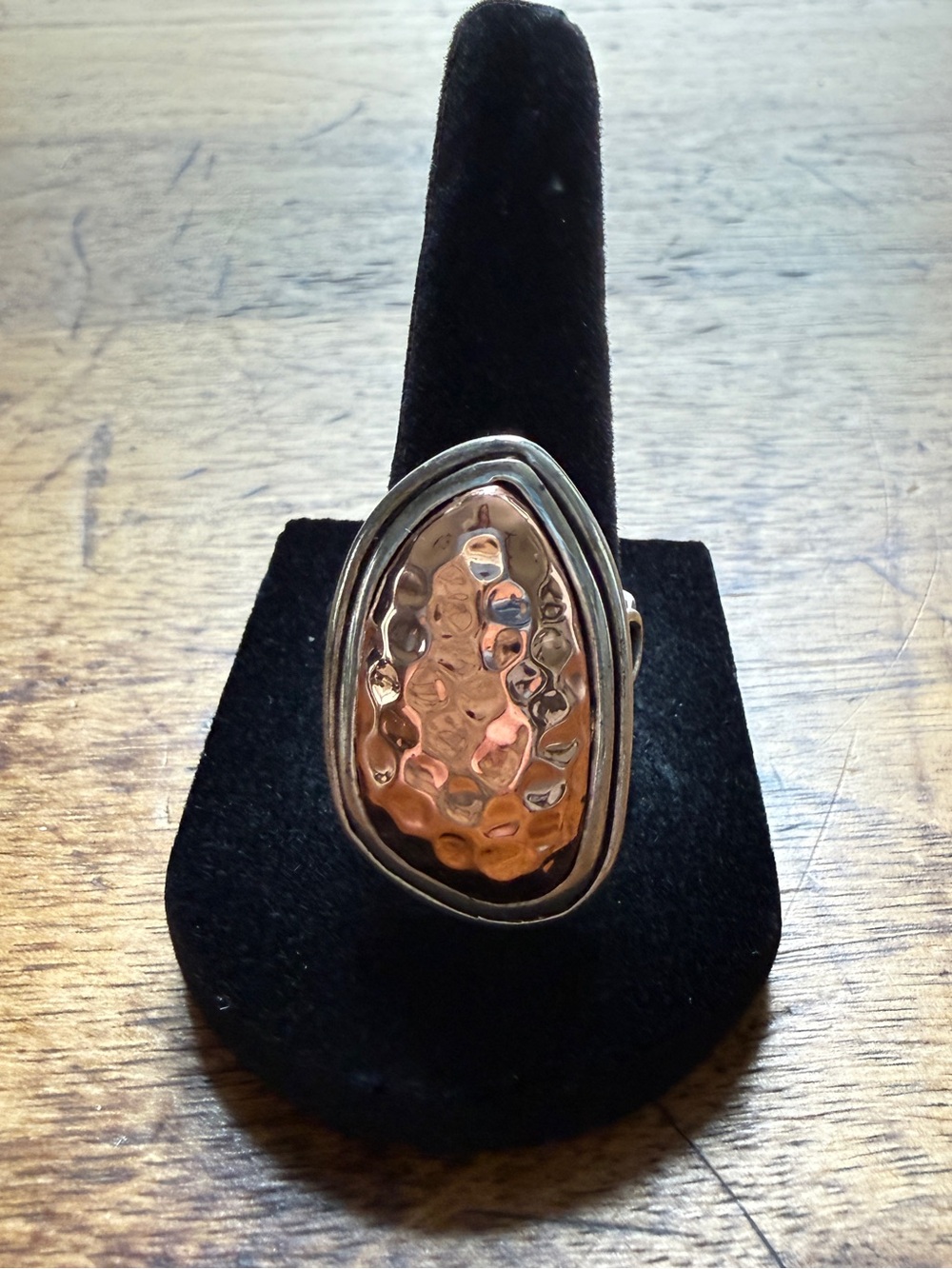 Vintage Barse 925 Sterling Silver & Hammered Copper Oval Statement Ring | Size 8